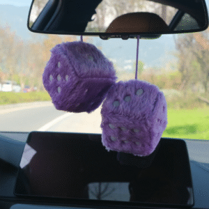 Purple Fuzzy Dice Car Mirror Accessory