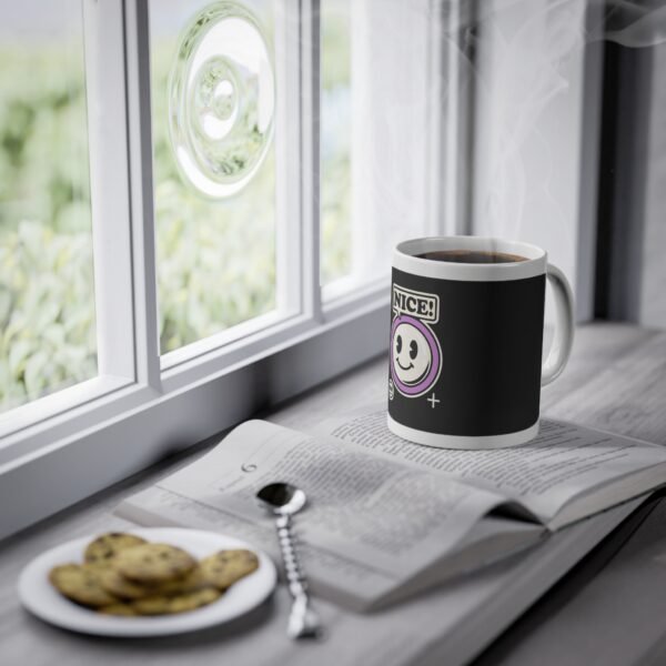 Black Mug with Purple Smile Face – NICE! - Image 6