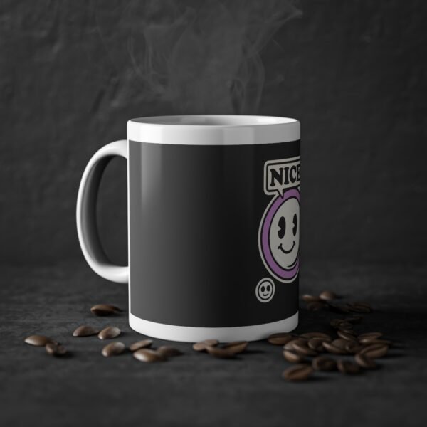 Black Mug with Purple Smile Face – NICE! - Image 2