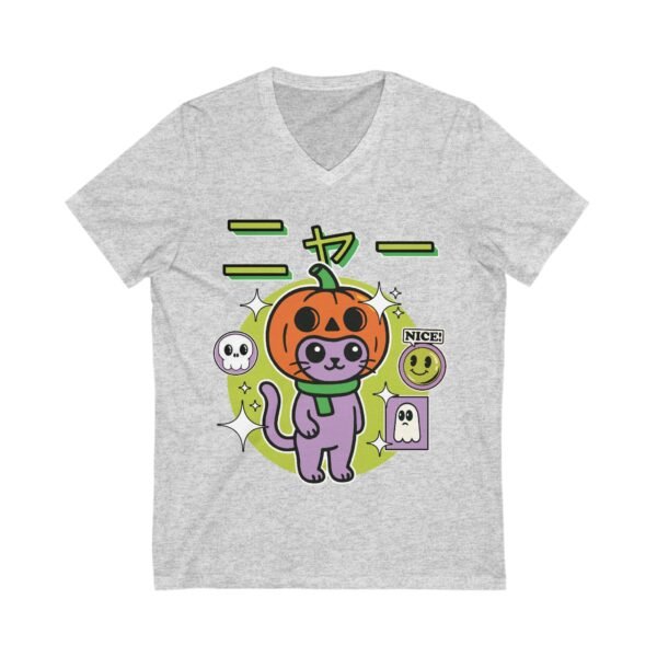Cute Halloween Cat Pumpkin V-Neck T-Shirt - Image 9