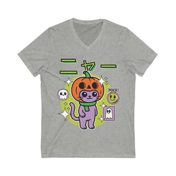 Cute Halloween Cat Pumpkin V-Neck T-Shirt - Image 8