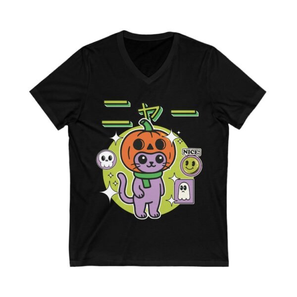 Cute Halloween Cat Pumpkin V-Neck T-Shirt - Image 7