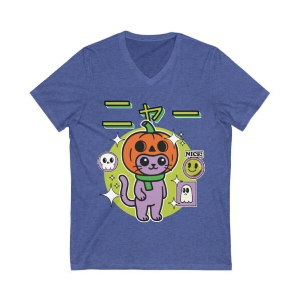 Cute Halloween Cat Pumpkin V-Neck T-Shirt - Image 6