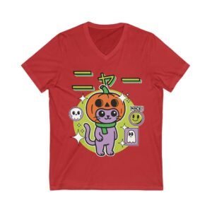 Cute Halloween Cat Pumpkin V-Neck T-Shirt