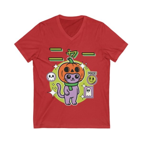 Cute Halloween Cat Pumpkin V-Neck T-Shirt