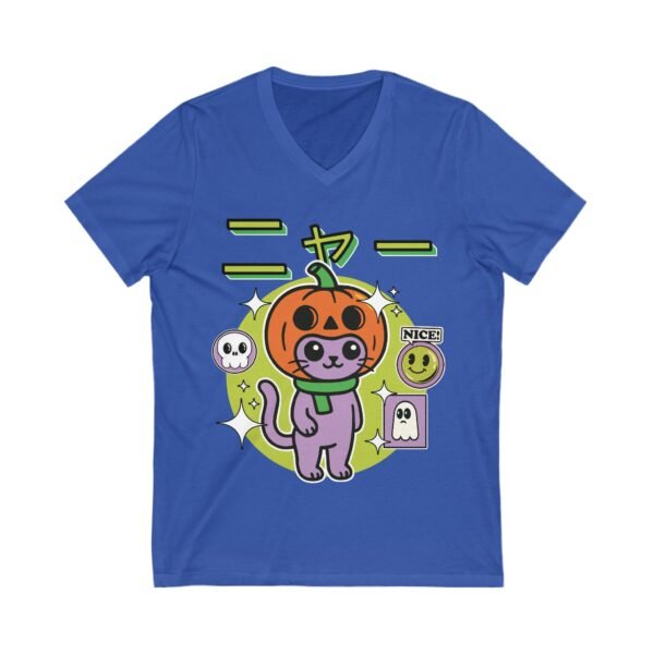 Cute Halloween Cat Pumpkin V-Neck T-Shirt - Image 3