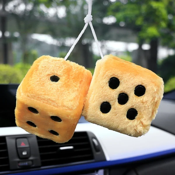 Purple Fuzzy Dice Car Mirror Accessory - Image 6