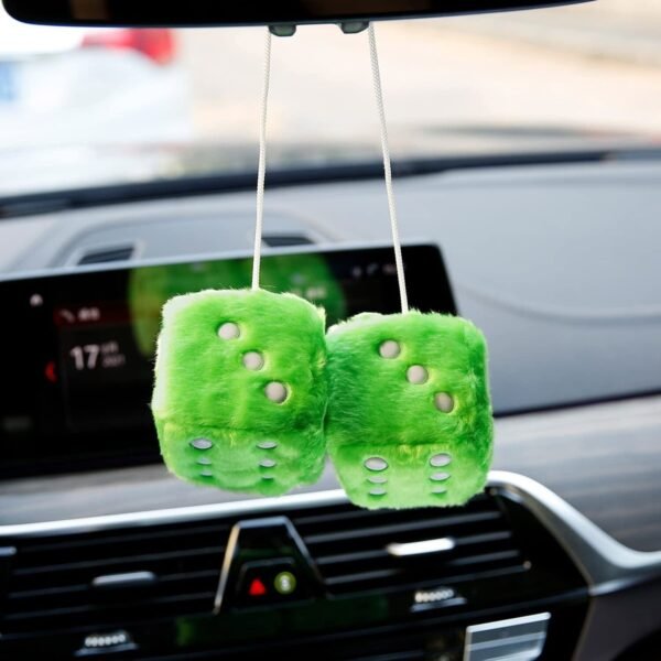 Purple Fuzzy Dice Car Mirror Accessory - Image 3