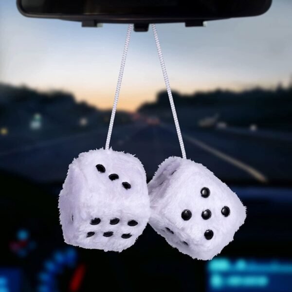 Purple Fuzzy Dice Car Mirror Accessory - Image 2