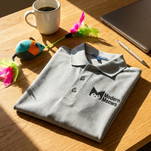 Modern Meows Gray Polo for Cat Lovers