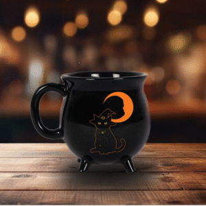 Halloween Black Cat Mug - Unique Cauldron Shape