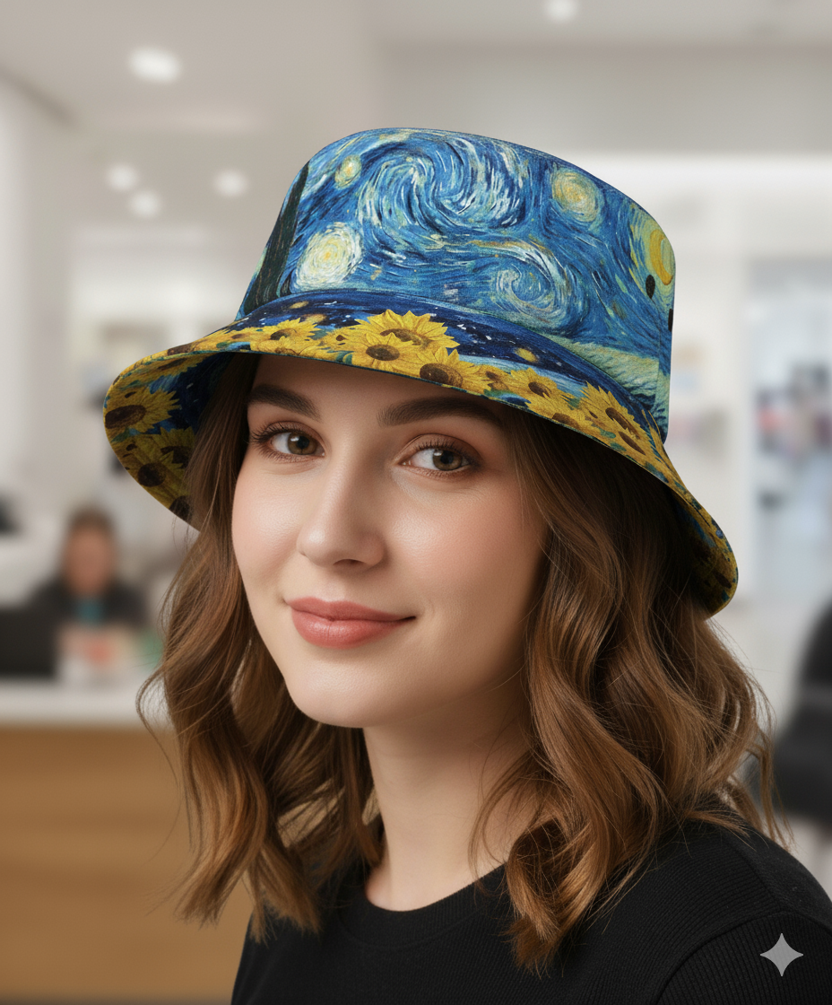Van Gogh Starry Night Sunflower Bucket Hat