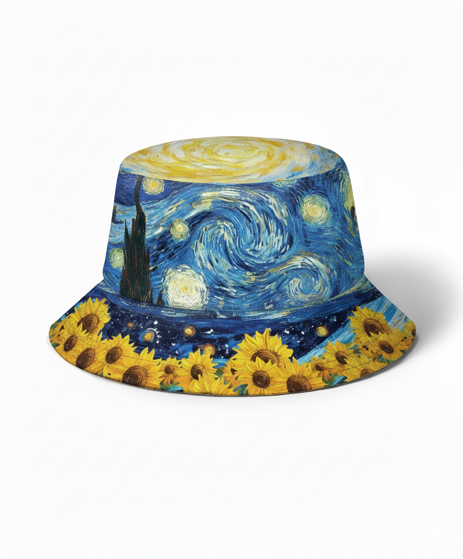 Van Gogh Starry Night Sunflower Bucket Hat - Image 2