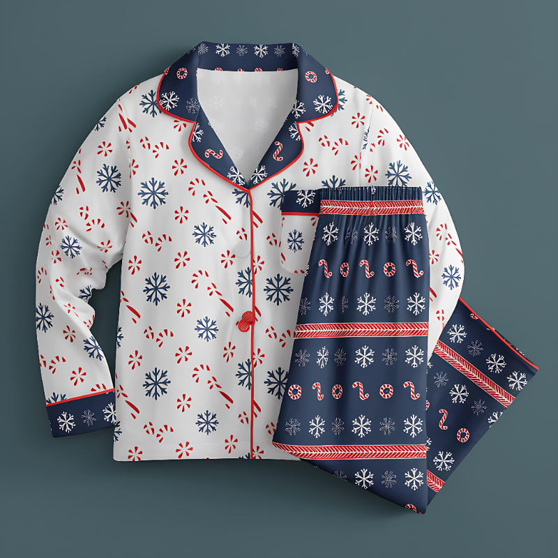 Snowflake Candy Cane Christmas Pajamas Set
