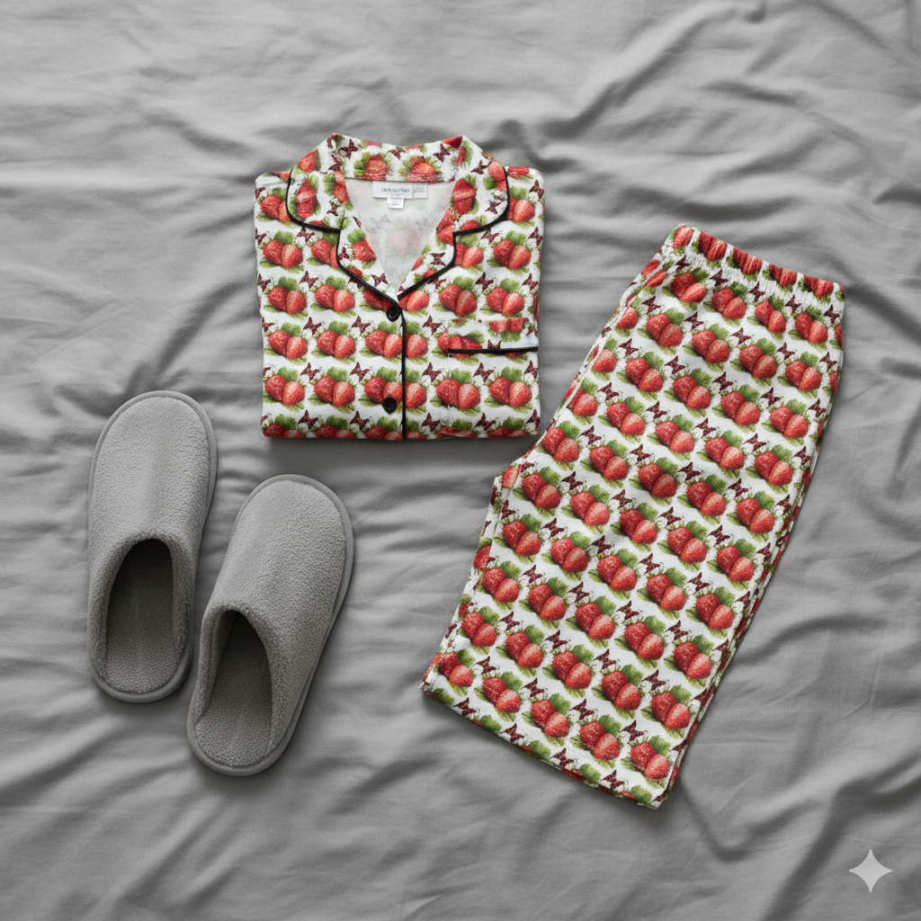 Cute Strawberry Long Sleeve Pajama Set