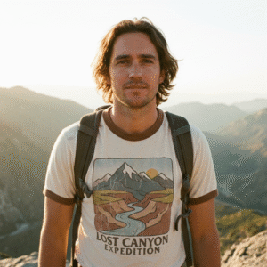 Vintage Mountain Ringer Tee - Retro Hiking Graphic Shirt