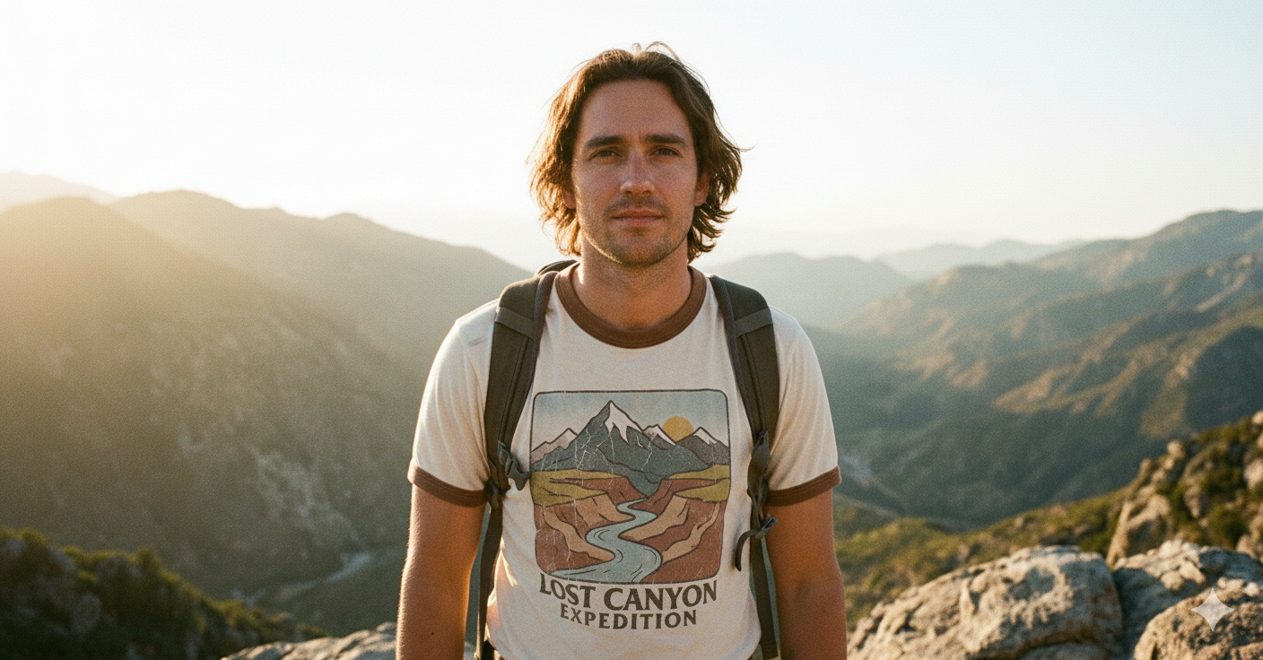 Vintage Mountain Ringer Tee - Retro Hiking Graphic Shirt